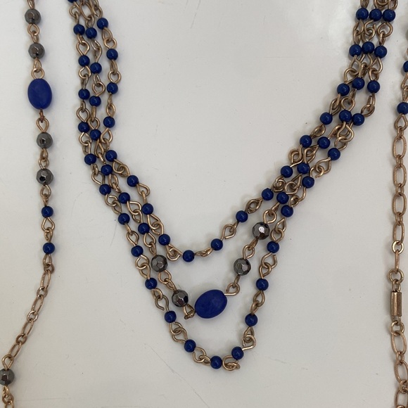 Anthropologie multi-strand blue gold lariat necklace - Picture 3 of 4